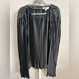 LOFT Black Pleated Long-Sleeve Top